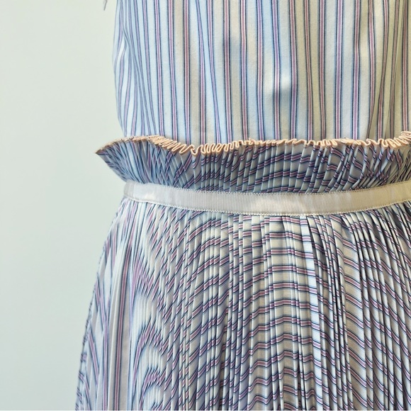 NWT Adam Selman Spring Affair Pleated Tank Dress Blush Striped Midi A-Line Sz 6 - Picture 5 of 7